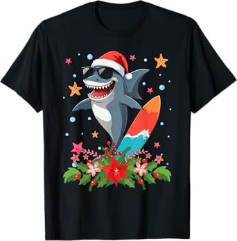 Funny Shark Hawaiian Summer Surfing Shark Christmas in July Men Women Kids T-Shirt