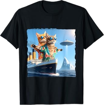 Funny Cat Couple Selfie With Alien Trip Vacation Cruise Men Women T-Shirt