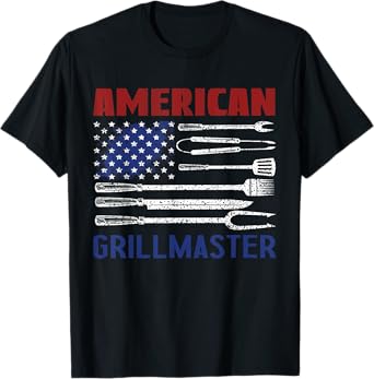 Patriotic American Flag Grill Barbeque Master T-Shirt for Women Kids Men