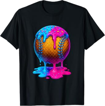 Baseball Drip Boys Ice Cream Dripping Waffle Baseball Boys T-Shirt
