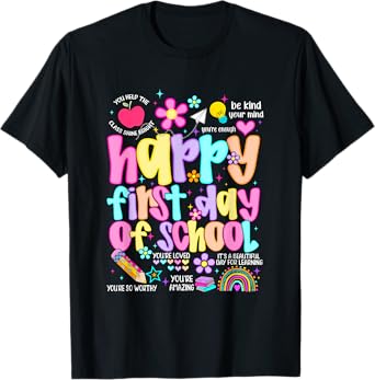 Happy First Day Of School Preppy Back To School Teacher Kids T-Shirt