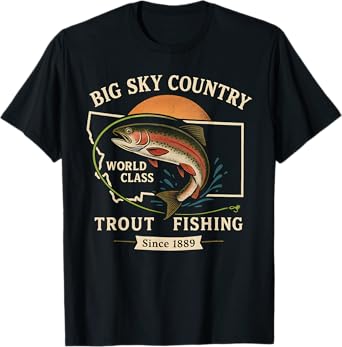 Montana Big Sky Country Trout Fishing Retro Art T-Shirt
