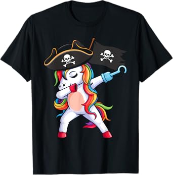 Dabbing Unicorn Pirate Girls Kids Funny Halloween Costume T-Shirt