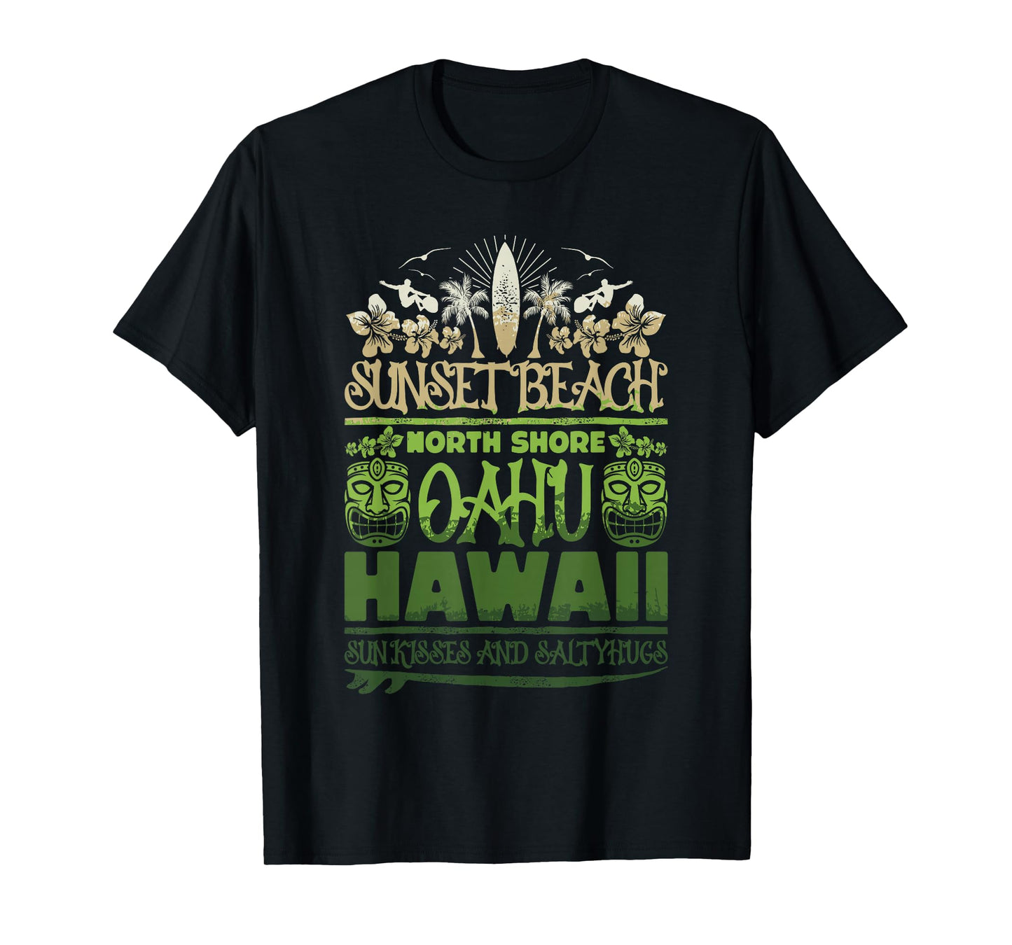Sunset Beach Oahu North Shore Hawaii Surf Retro Tiki T-Shirt