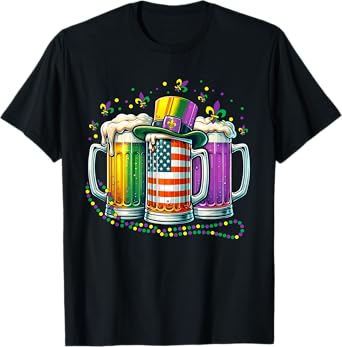 Beer Beads Flag Mardi Gras Party Carnival Drinking Men Women T-Shirt