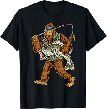 Largemouth Bass Fishing Bigfoot Fisherman T-Shirt