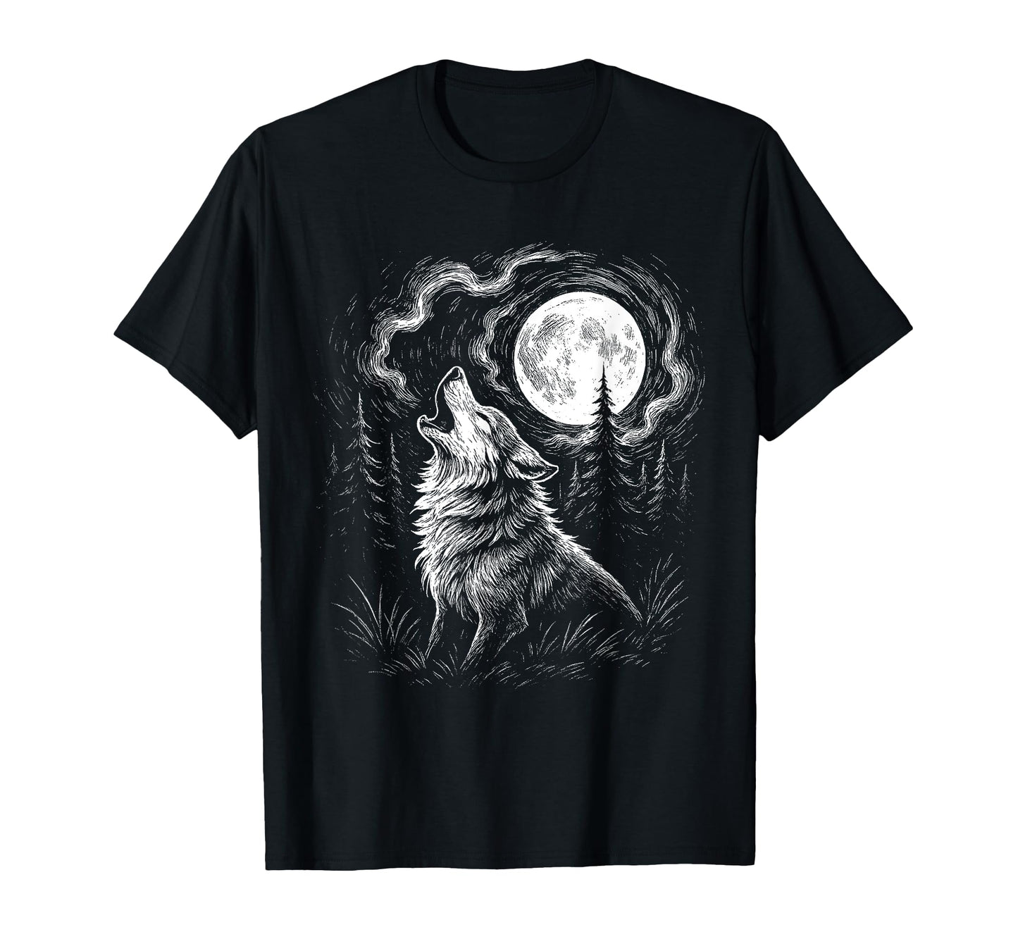 Wolf Howling Moon Forest Nature Wildlife Animal Wolves Lover T-Shirt