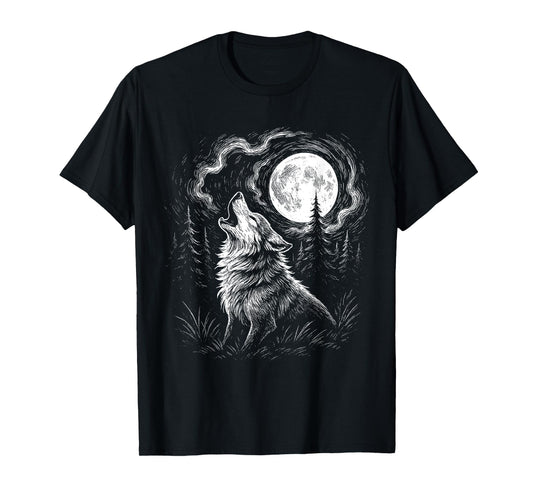 Wolf Howling Moon Forest Nature Wildlife Animal Wolves Lover T-Shirt