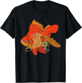 Japanese Goldfish Tshirt - Vintage Floral Embroidery Look T-Shirt