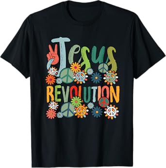 Jesus Revolution Faith Retro Groovy Flower Peace Sign T-Shirt