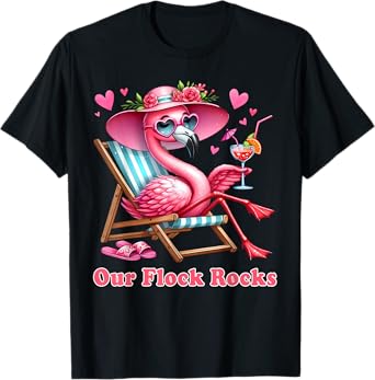 Our Flock Rocks Flamingo Summer Vacation Family Matching T-Shirt