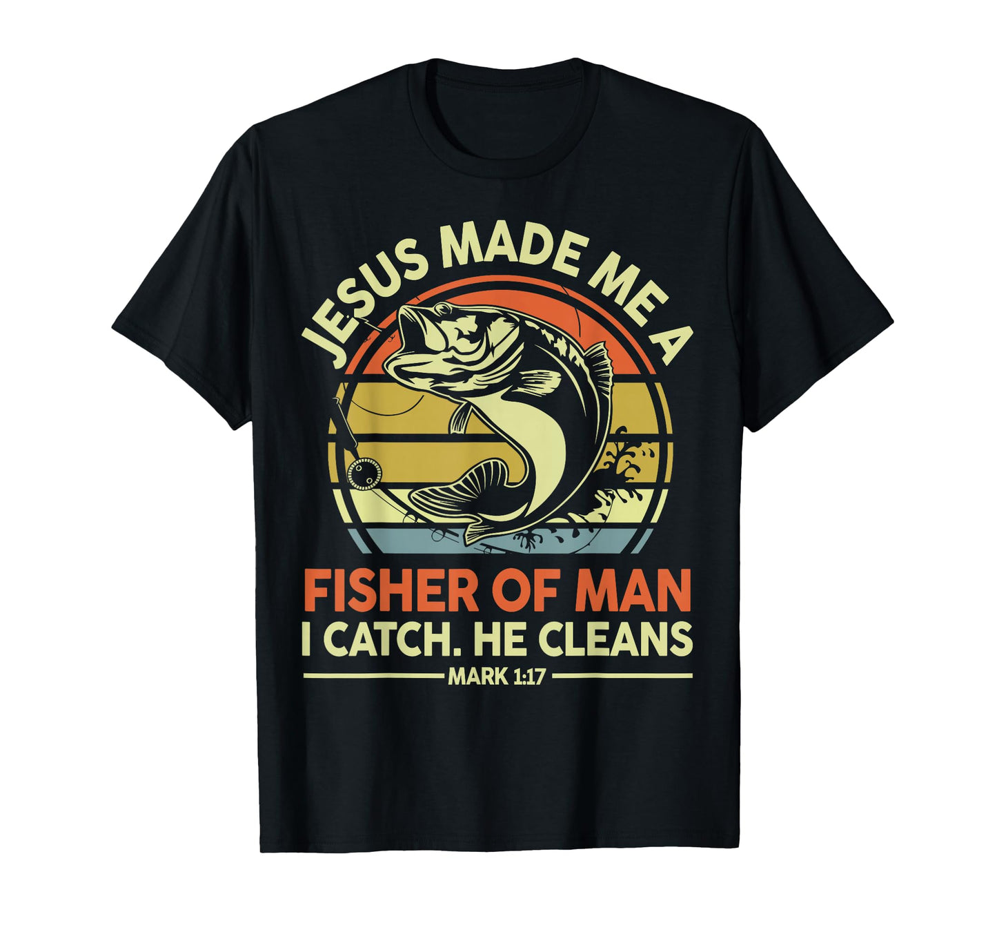 Men's Christian Fishing Gift Jesus Made Fisher Man Funny Dad T-Shirt