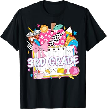 3rd Grade Third Grade Kids Girls Back To School Floral Apple T-Shirt