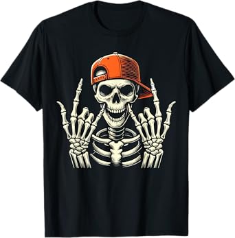 Rocker Skeleton Skater Cool Halloween T-Shirt