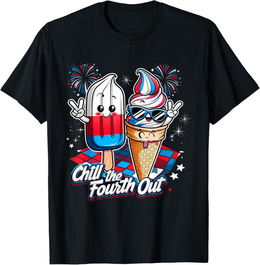 Chill The Fourth Out Cute Ice Cream 4th July Art T-Shirt