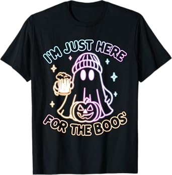 Groovy I'm Just Here For The Boos Halloween Glowing Graphic T-Shirt
