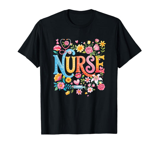 Cute Retro Groovy Nurse Flower Nursing Women T-Shirt