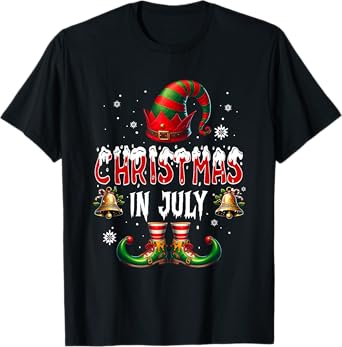 Christmas In July Costume Elf Funny Summer Vacation Lover T-Shirt