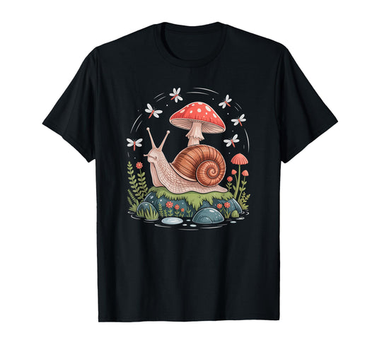 Cottagecore Snail and Mushroom Calm Forest Nature Art T-Shirt