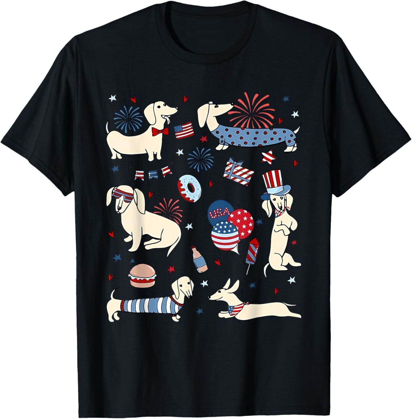 Patriotic Dachshund Cute 4th Of July Dog Fireworks T-shirt
