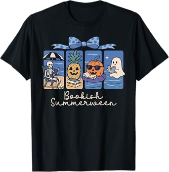 Summerween Bookish, Summer Halloween Beach Vibes, Cute Ghost T-Shirt