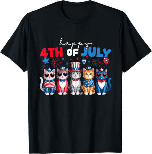 Funny Cats Proud Happy 4th Of July Shirt For Men Women Kids T-shirt