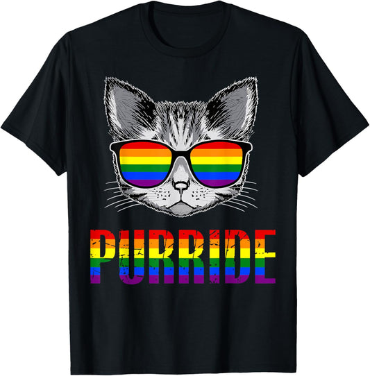 Purride Cat Rainbow Pride Month LGBTQ Ally Men Women Kids T-Shirt