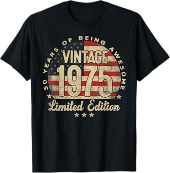 Vintage 1975 Limited Edition 50-Year-Old Gifts USA Flag T-Shirt