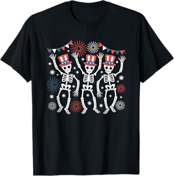 Patriotic Dancing Skeletons Independence Day 4th of July T-Shirt