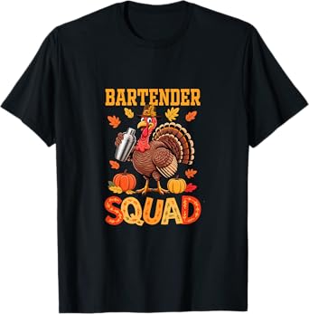 Bartender Squad Thanksgiving Turkey Pilgrim Fall Leveas T-Shirt