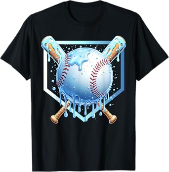 Baseball Drip For Boys Home Plate Ice Cream Drip Youth Sport T-Shirt