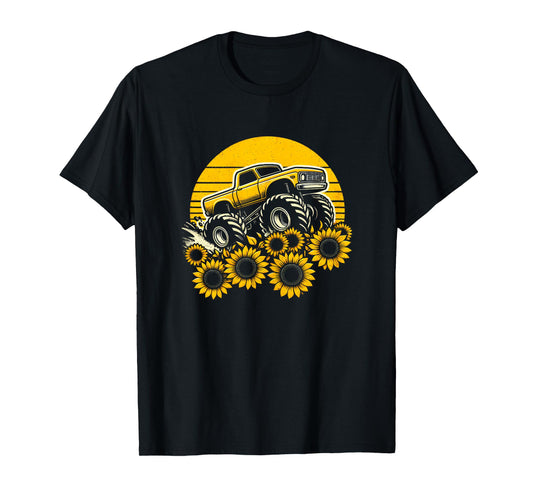 Happy Mother's Day Toddler Sunflower Monster Truck Kids Boys T-Shirt
