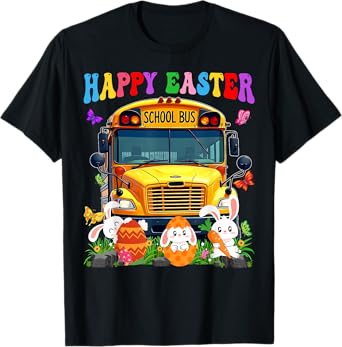 Funny School Bus With Bunnies & Easter Eggs Easter Day Boys T-Shirt