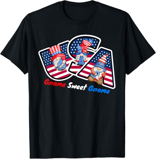 4th Of July Usa 3 Gnomes Red White & Blue Independence Day T-shirt