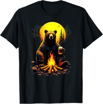 Grizzly Bear Drinking Beer Hiking Camping T-Shirt
