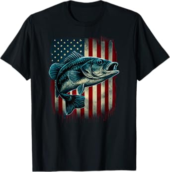Fishing American Flag Vintage USA Bass Fisherman Gift T-Shirt