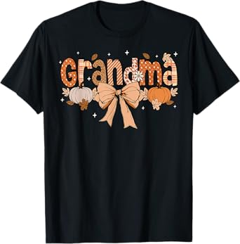 Grandma Pumpkin Fall Coquette Bow Thanksgiving Mom Women T-Shirt