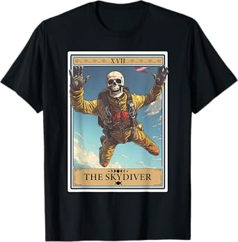 Skydiver Skydiving Tarot Card Skeleton Parachuting Funny T-Shirt