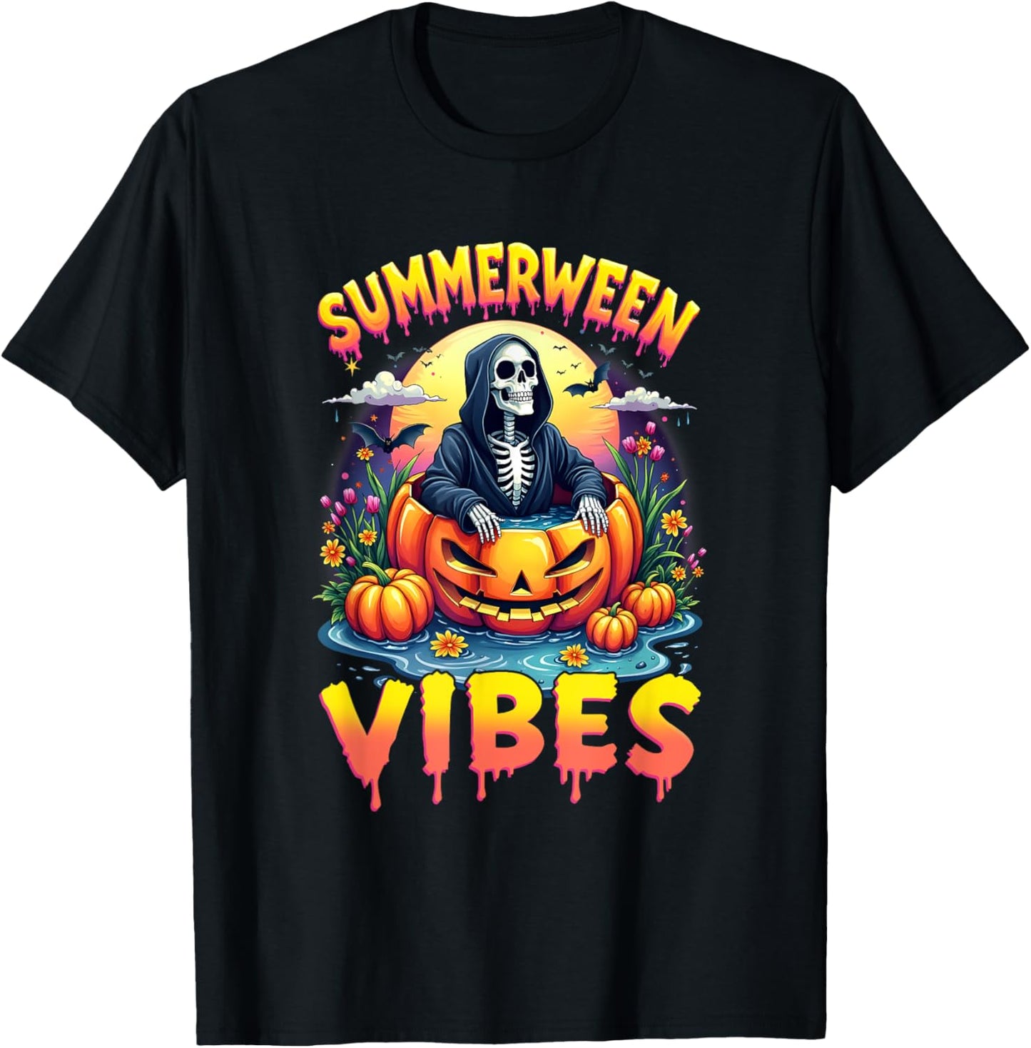 Summer Watermelon Summerween Vibes Skeleton Jack-o-lantern T-shirt