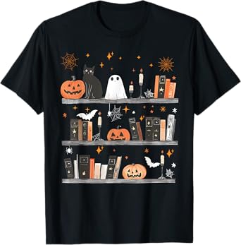 Halloween Library Ghost Books Teacher Spooky Trick Or Teach T-Shirt