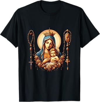 Holy Rosary Virgin Mary Baby Jesus Catholic Rosary Mysteries T-Shirt