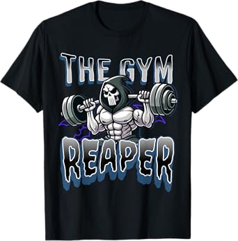 Grim Reaper Workout Gym Halloween T-Shirt: Gym Reaper Design, Black, Unisex-Adults, Short Sleeve, T-Shirt, Size Small