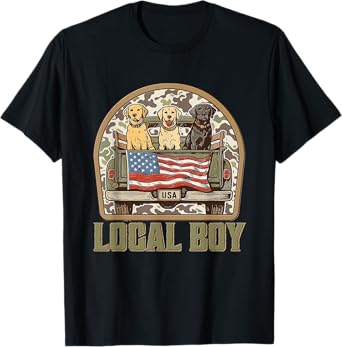 Patriotic Local Boy Labrador Dogs USA Camo Truck Design Tee T-Shirt