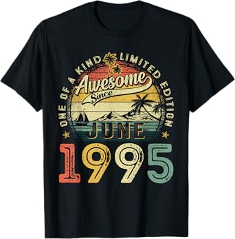 Awesome Since June 1995 Vintage Retro 30th Birthday Men Boys T-Shirt