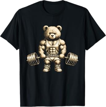 Funny Teddy Bear Lifting Weights Gym Workout Animal Shirts T-Shirt