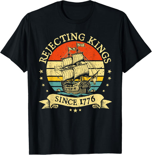 Rejecting Kings Since 1776 Vintage Patriotic American Flag T-shirt