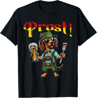 Vintage Prost Dachshund Drinking Beer German Oktoberfest T-Shirt