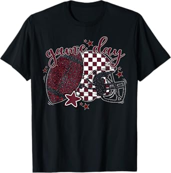 Maroon Leopard Game Day Football Touchdown Season Men Boys T-Shirt