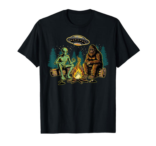 Bigfoot Alien Campfire Camping Sasquatch UFO Camper Funny T-Shirt