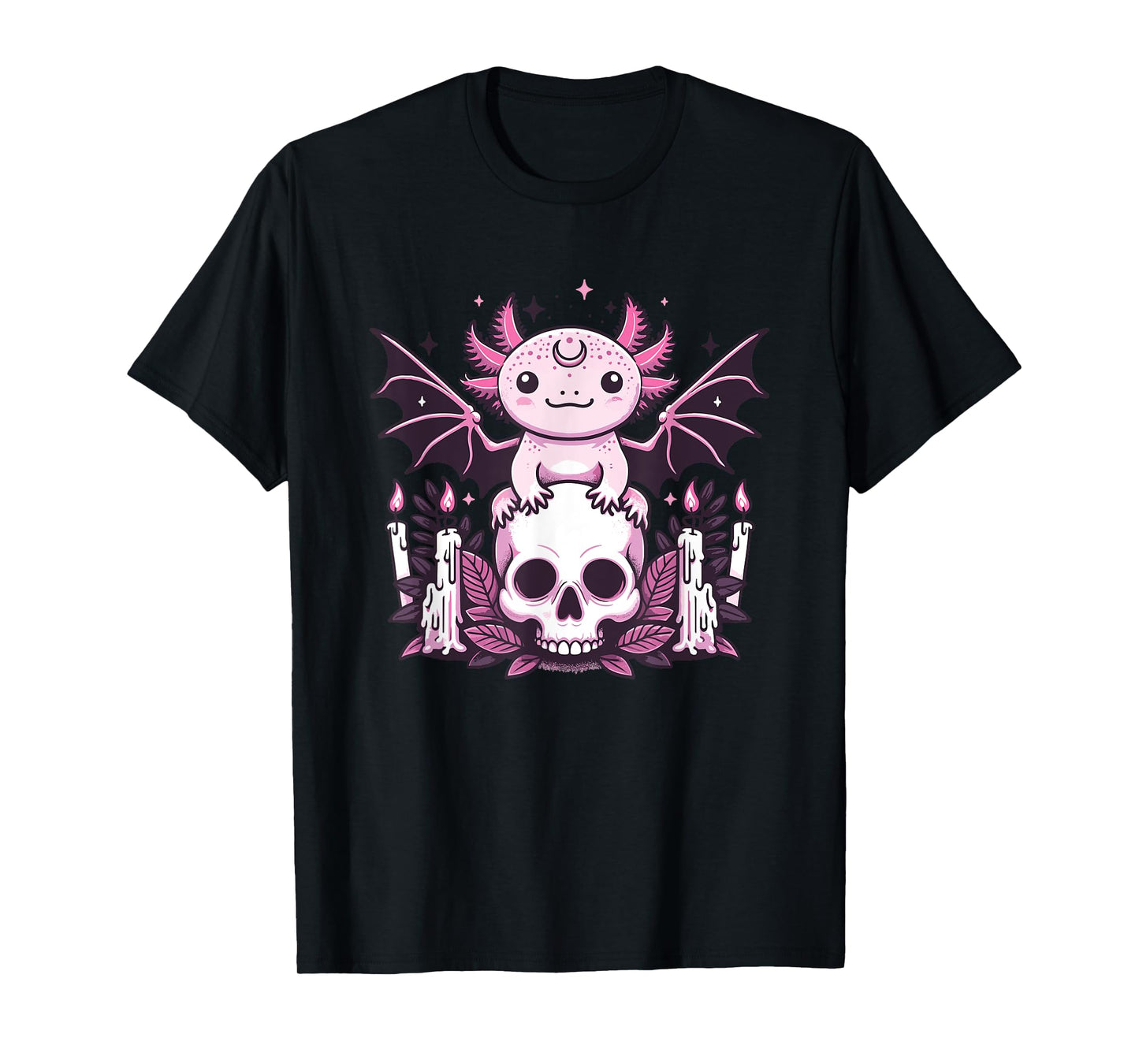 Kawaii Pastel Goth Cute Creepy Axolotl Bat Skeleton T-Shirt